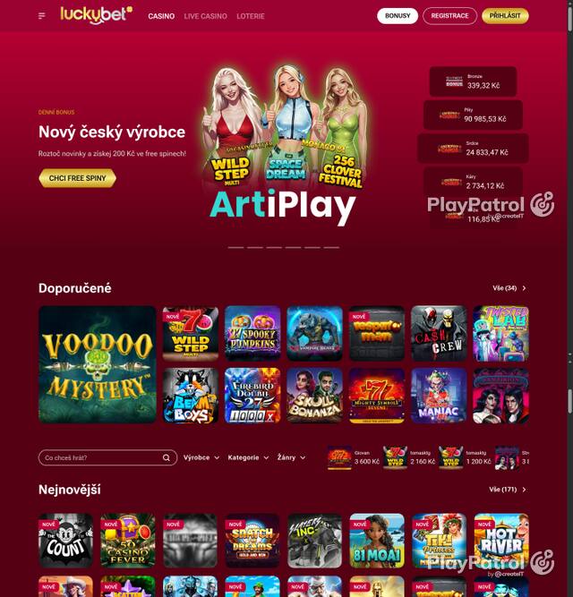 Capture of the front page of LuckyBet (luckybet.cz) on 5 October 2026
