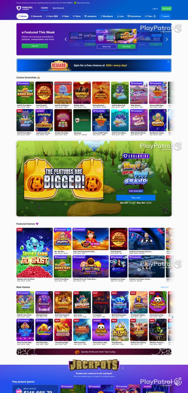 Capture of the front page of casino.fanduel.com (casino.fanduel.com) on 25 October 2026