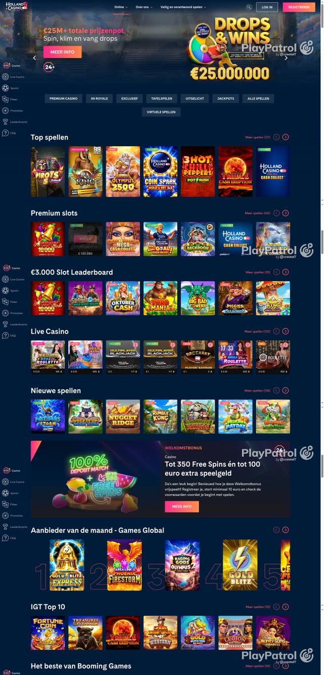 Capture of the front page of Holland Casino (hollandcasino.nl) on 8 October 2026