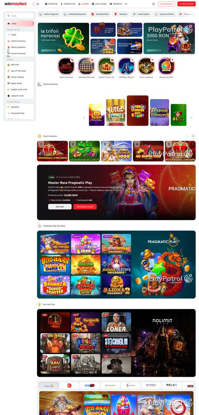 Capture of the front page of Winmasters (winmasters.ro) on 8 October 2026