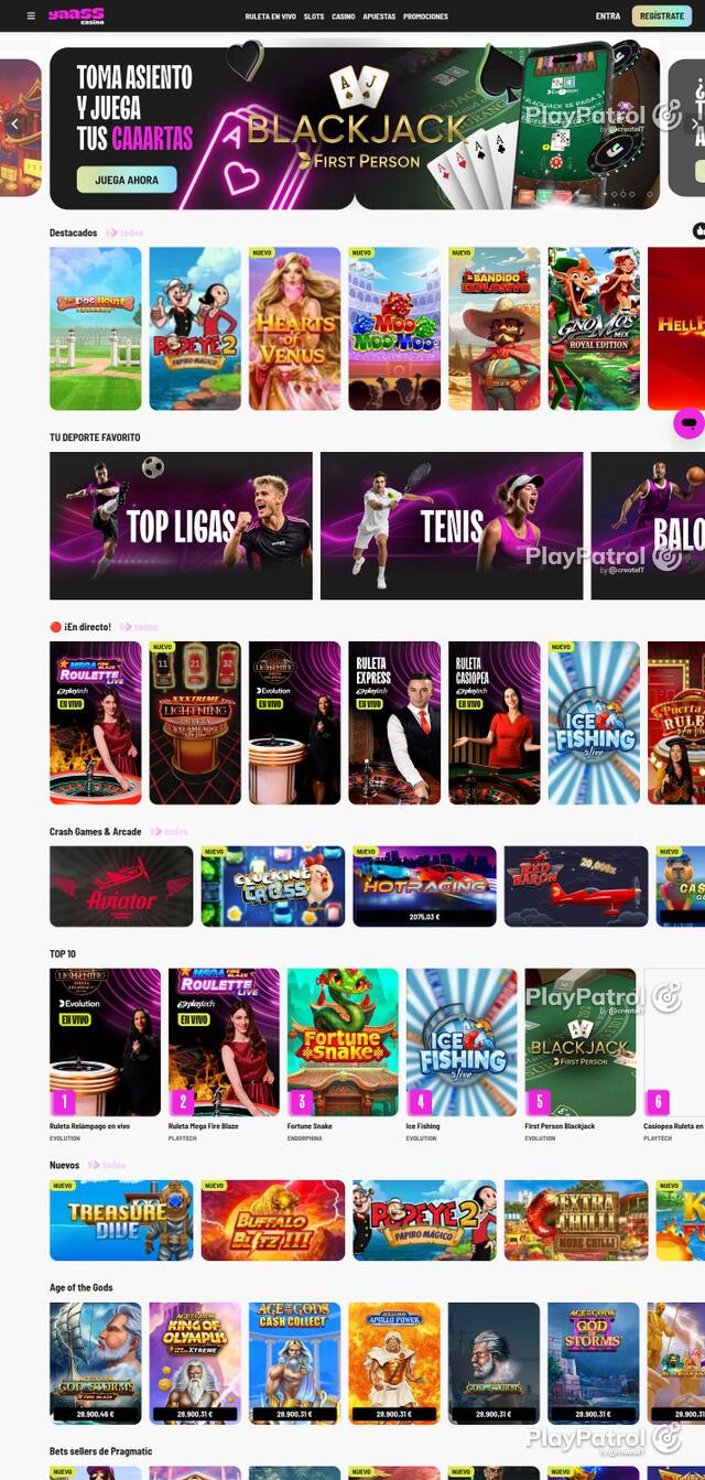 Homepage capture of Yaass Casino recorded during the scan