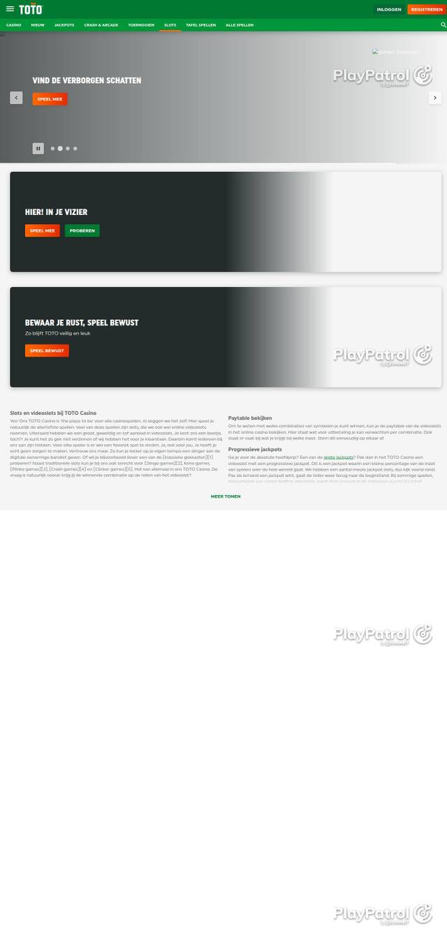 Homepage capture of TOTO Casino recorded during the scan