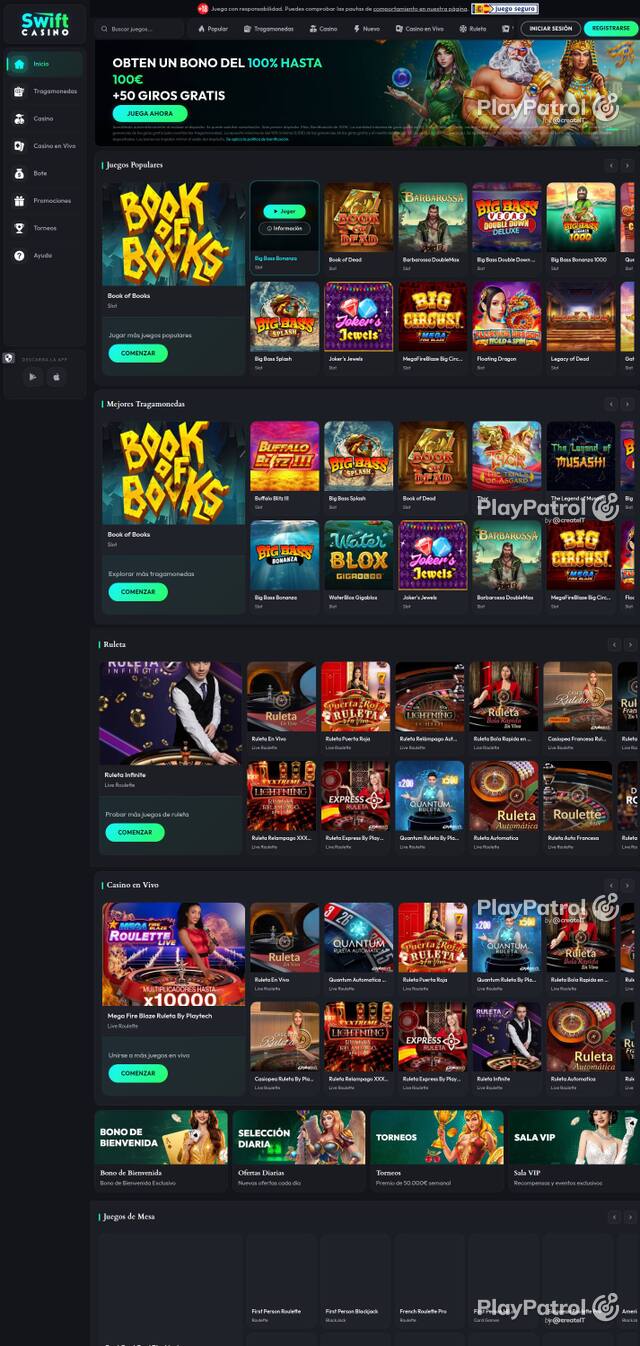 Homepage capture of Swift Casino recorded during the scan