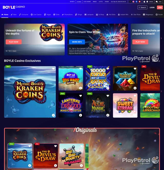 Homepage capture of BoyleSports Casino recorded during the scan