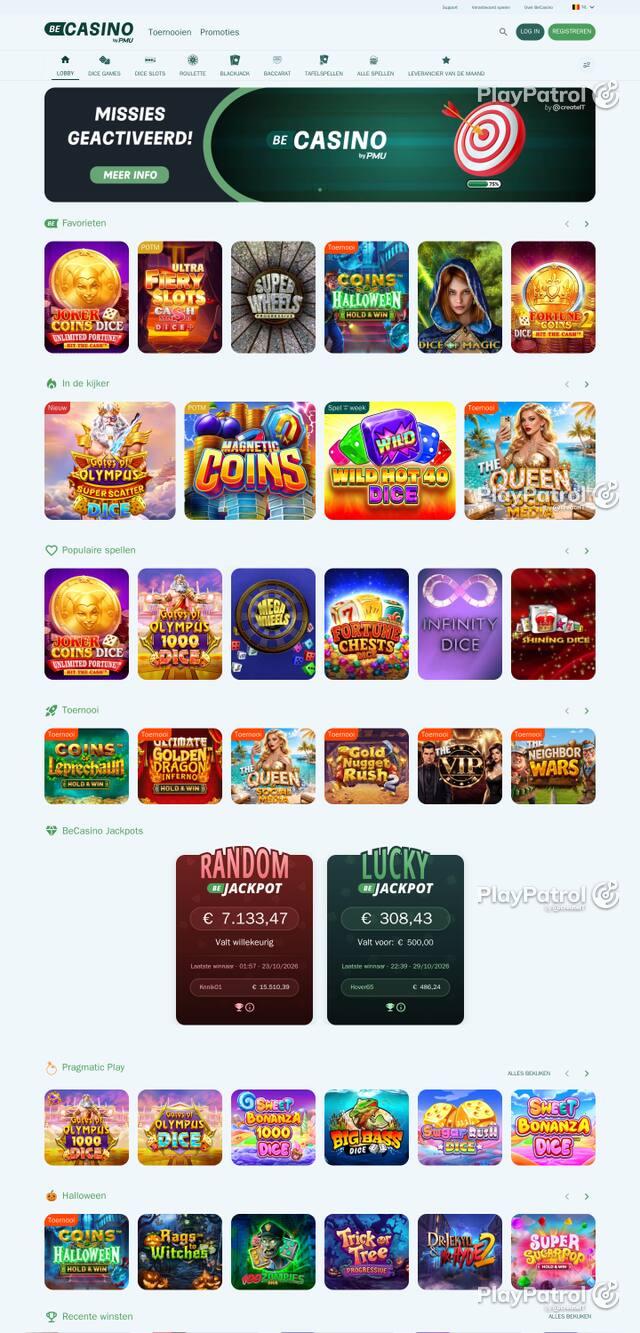 Capture of the front page of becasino.be (becasino.be) on 30 October 2026