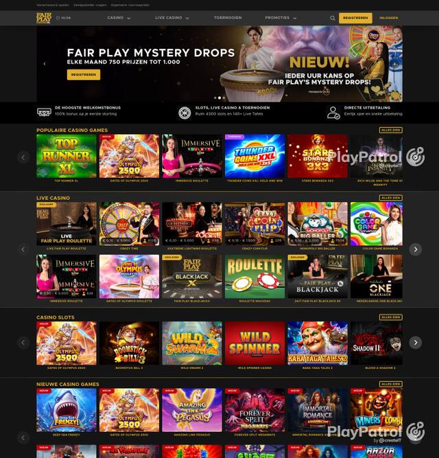 Capture of the front page of Fair Play Casino (fairplaycasino.nl) on 7 October 2026