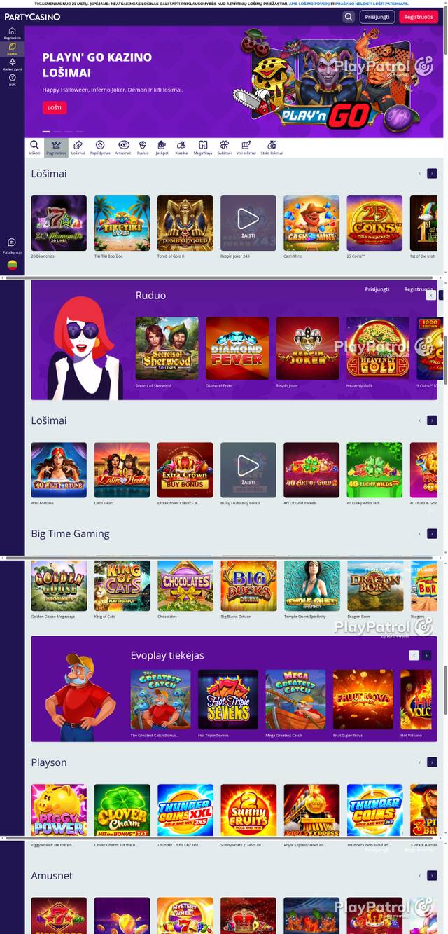 Capture of the front page of partycasino.lt (partycasino.lt) on 16 October 2026