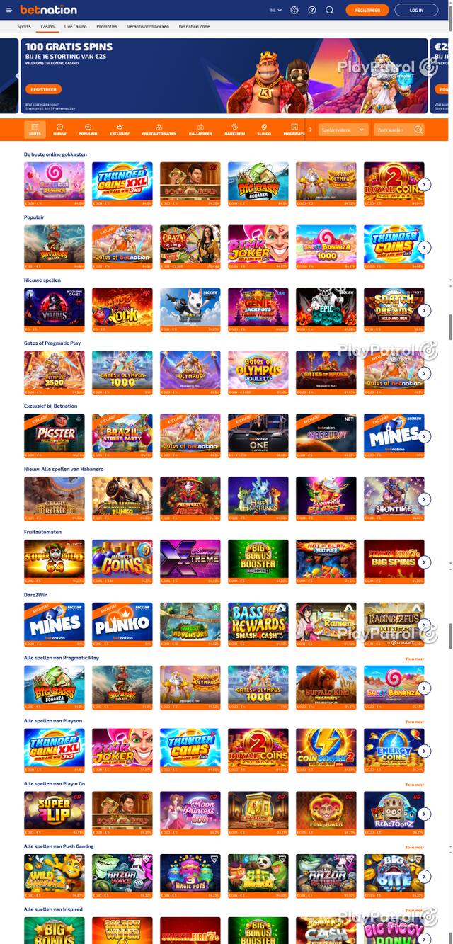Capture of the front page of BetNation (betnation.nl) on 23 October 2026