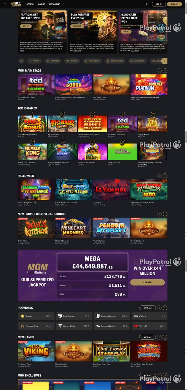 Front page of BetMGM UK as captured on 29 October 2026