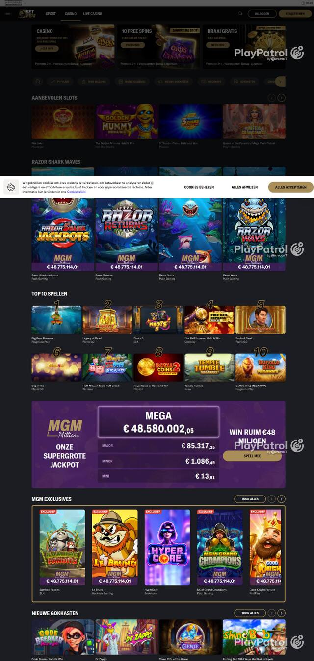 Homepage capture of BetMGM recorded during the scan