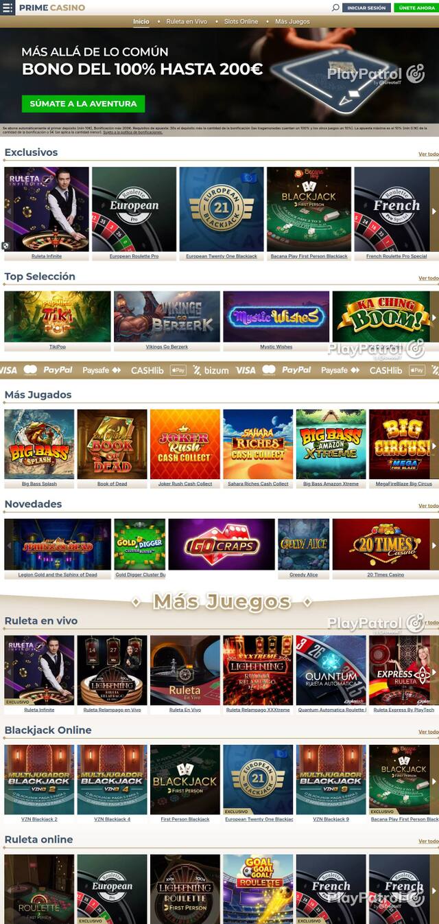 Homepage capture of Prime Casino recorded during the scan