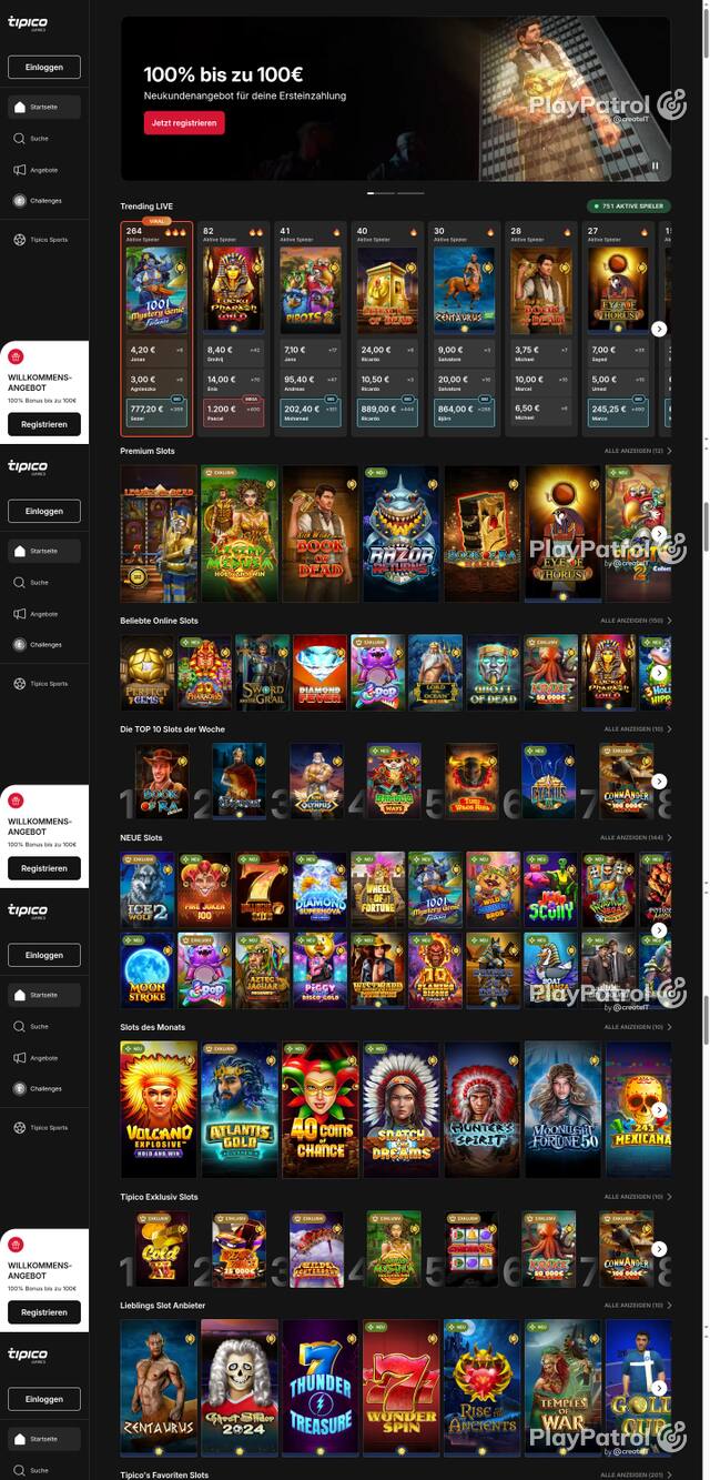 Capture of the front page of Tipico Games (games.tipico.de) on 6 October 2026