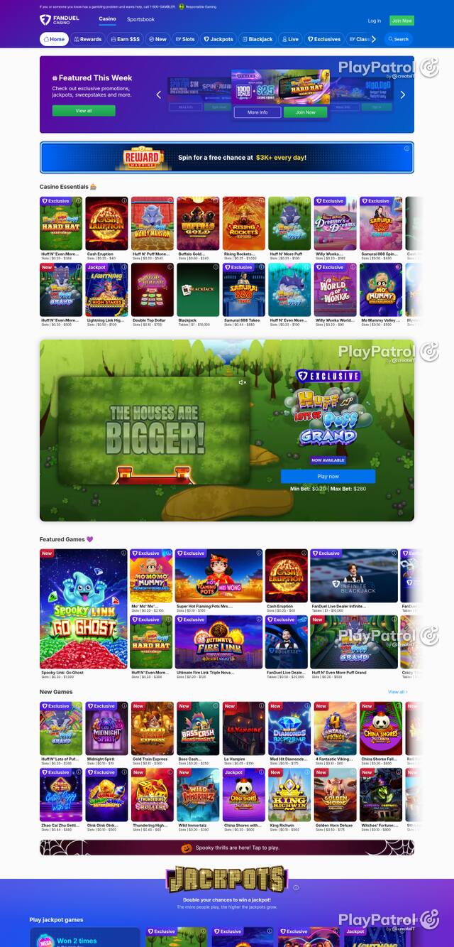 Capture of the front page of casino.fanduel.com (casino.fanduel.com) on 24 October 2026
