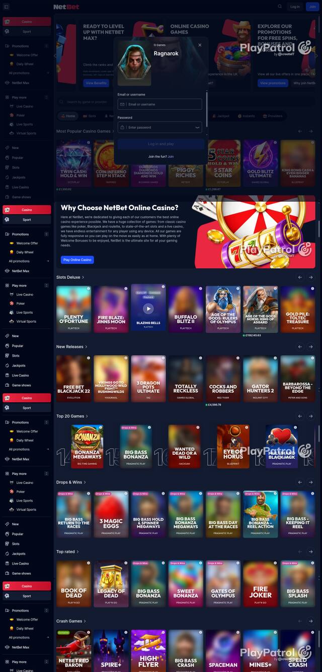 Capture of the front page of NetBet Casino (netbet.co.uk) on 14 October 2026