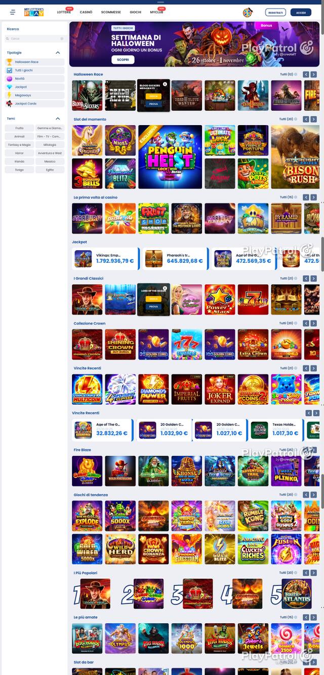 Front page of MyLotteries as captured on 29 October 2026