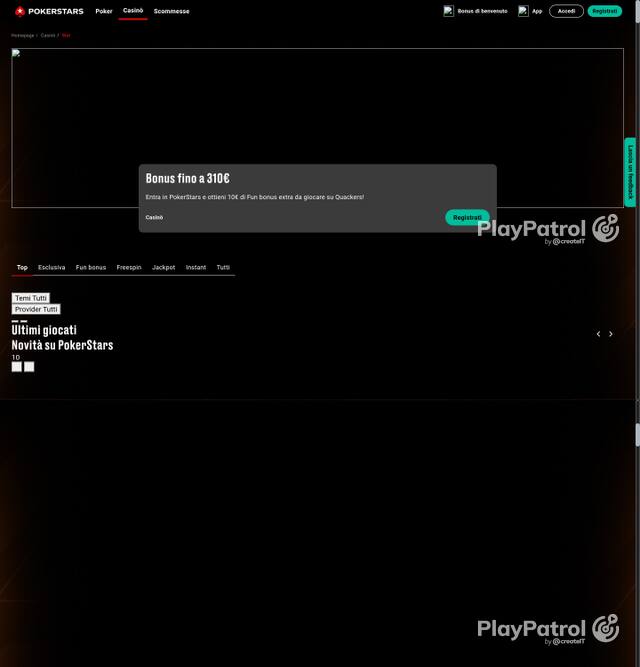 Capture of the front page of PokerStars (pokerstars.it) on 5 October 2026