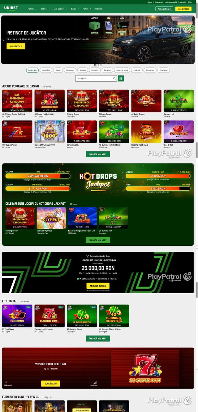 Capture of the front page of Unibet (unibet.ro) on 28 October 2026
