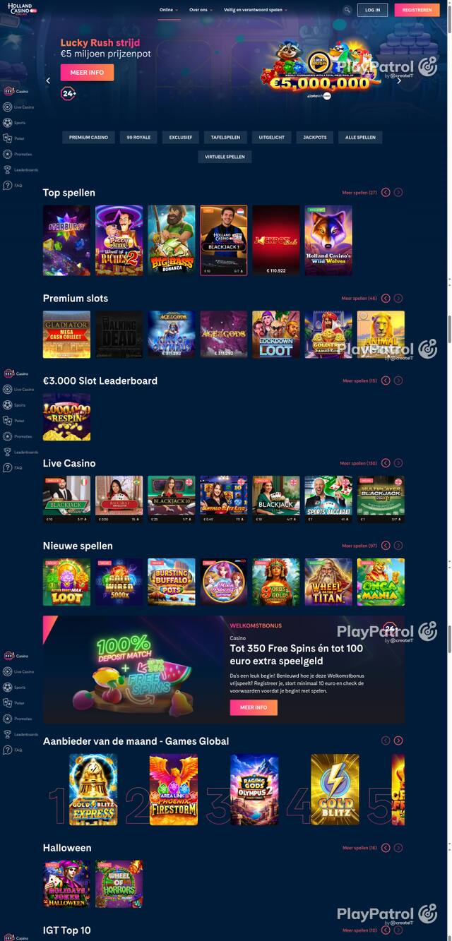Capture of the front page of Holland Casino (hollandcasino.nl) on 24 October 2026