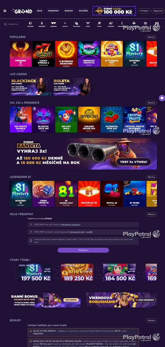 Homepage capture of GrandWin recorded during the scan