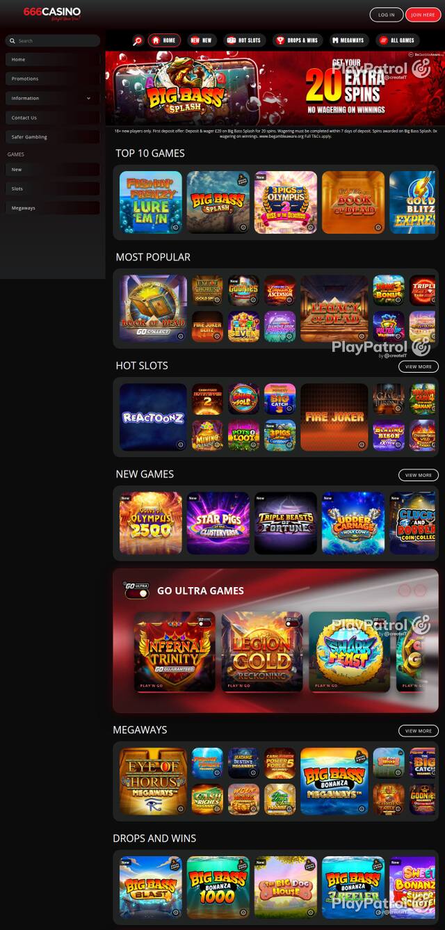 Homepage capture of 666 Casino recorded during the scan