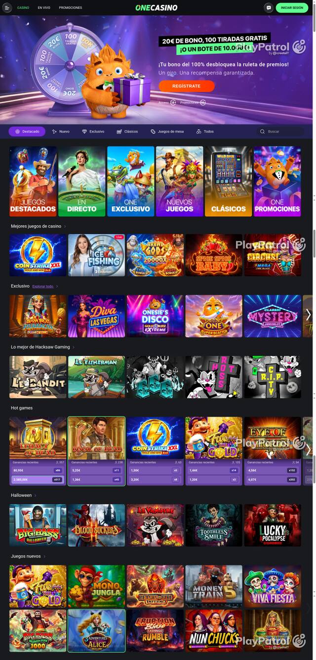 Capture of the front page of One Casino (onecasino.es) on 30 October 2026