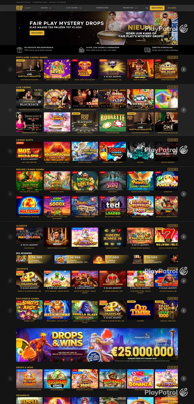 Capture of the front page of Fair Play Casino (fairplaycasino.nl) on 16 October 2026