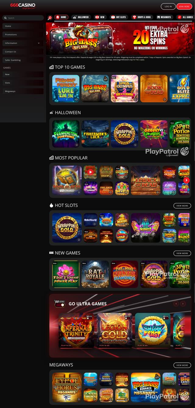 Capture of the front page of 666 Casino (666casino.com) on 26 October 2026