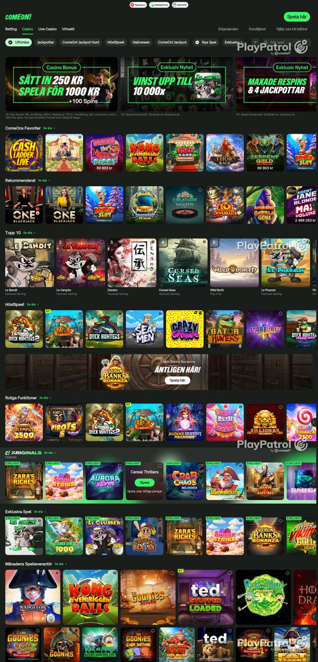 Capture of the front page of comeon.com (comeon.com) on 17 October 2026