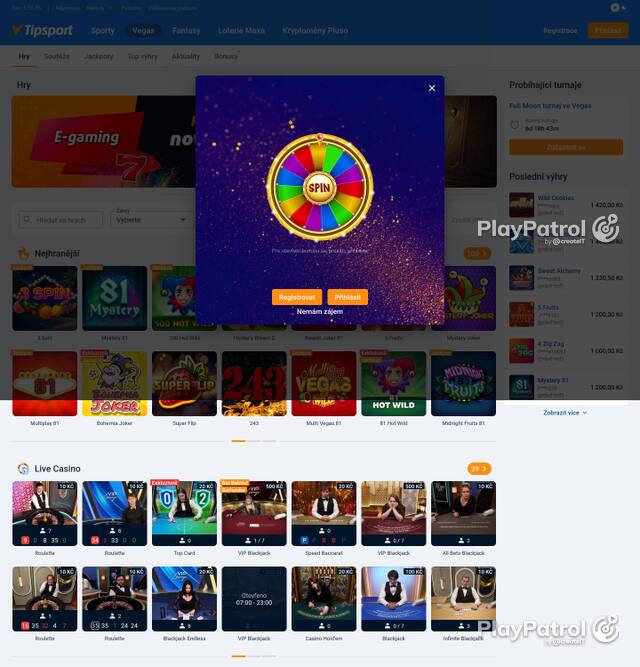 Homepage capture of Tipsport recorded during the scan