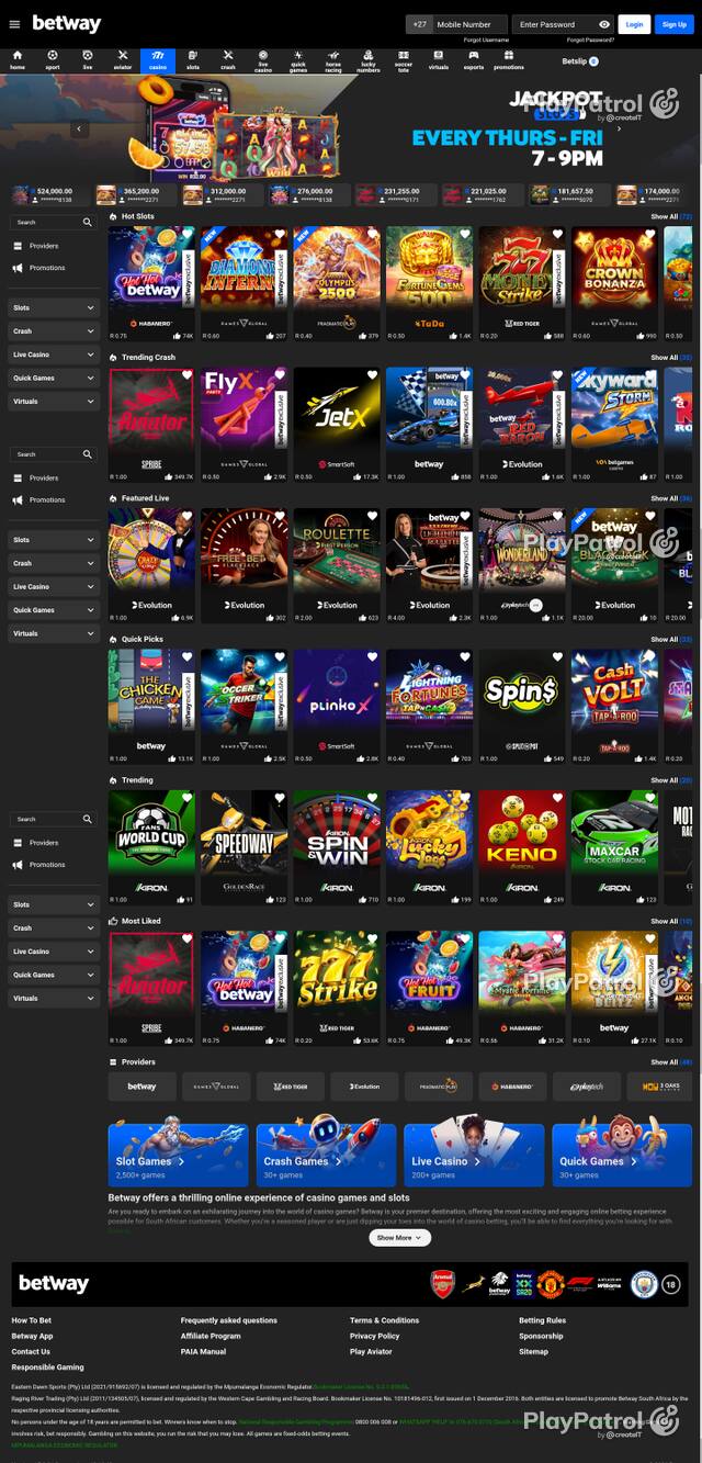 Capture of the front page of betway.co.za (betway.co.za) on 9 October 2026