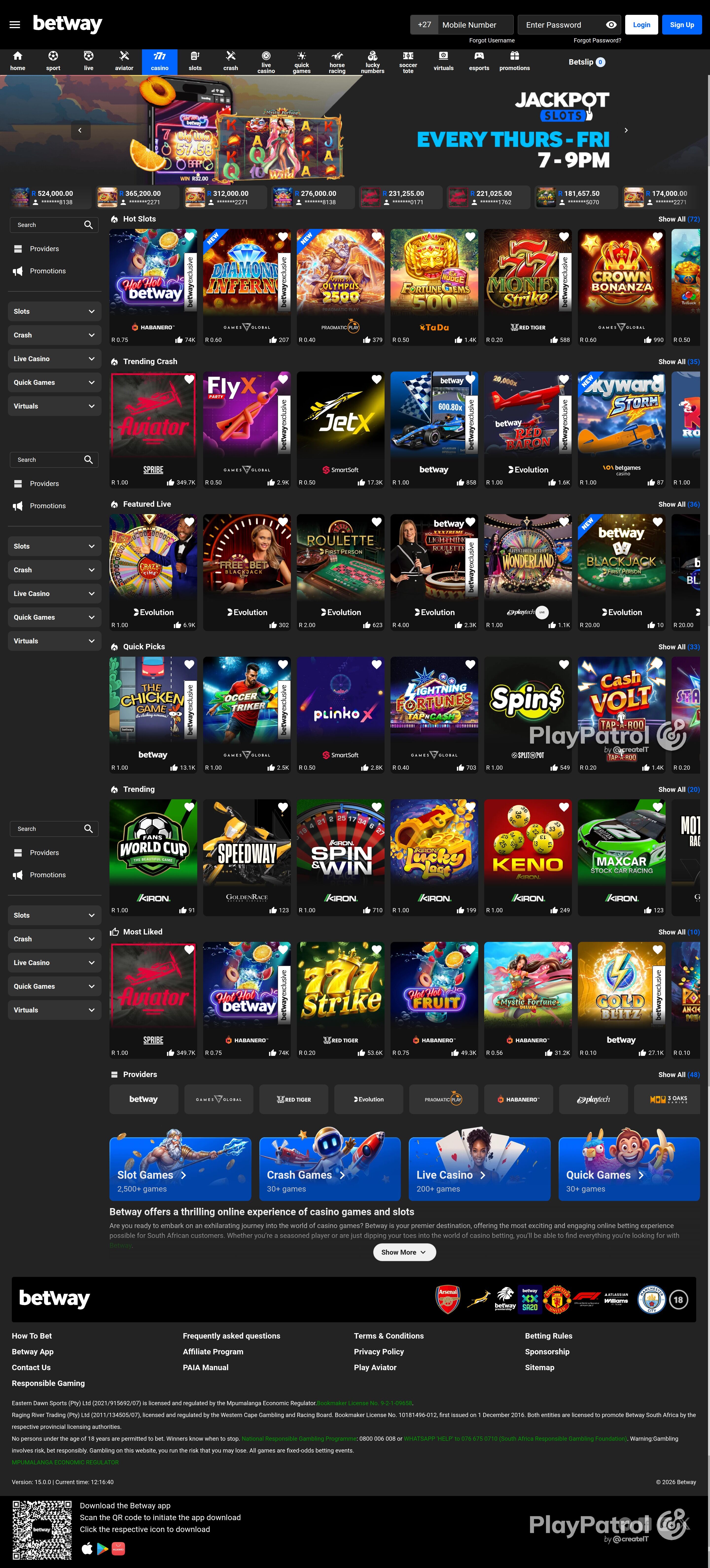Full capture of betway.co.za recorded during the scan