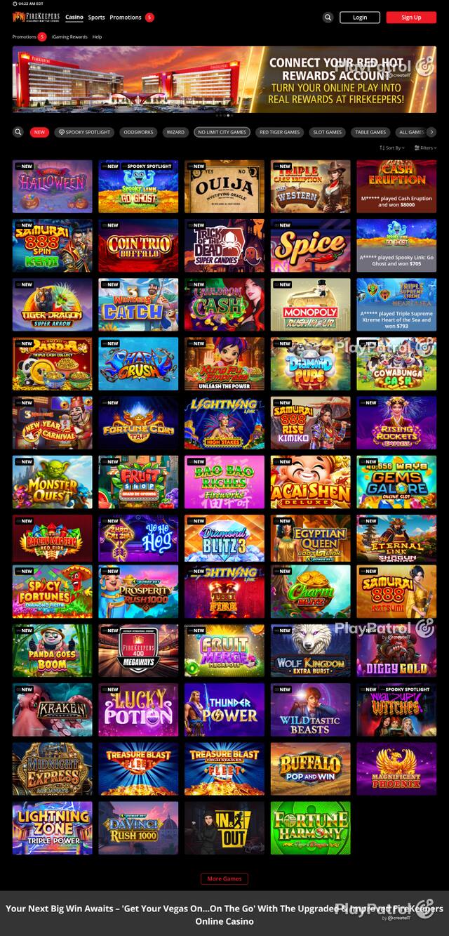 Capture of the front page of igaming.firekeeperscasino.com (igaming.firekeeperscasino.com) on 30 October 2026