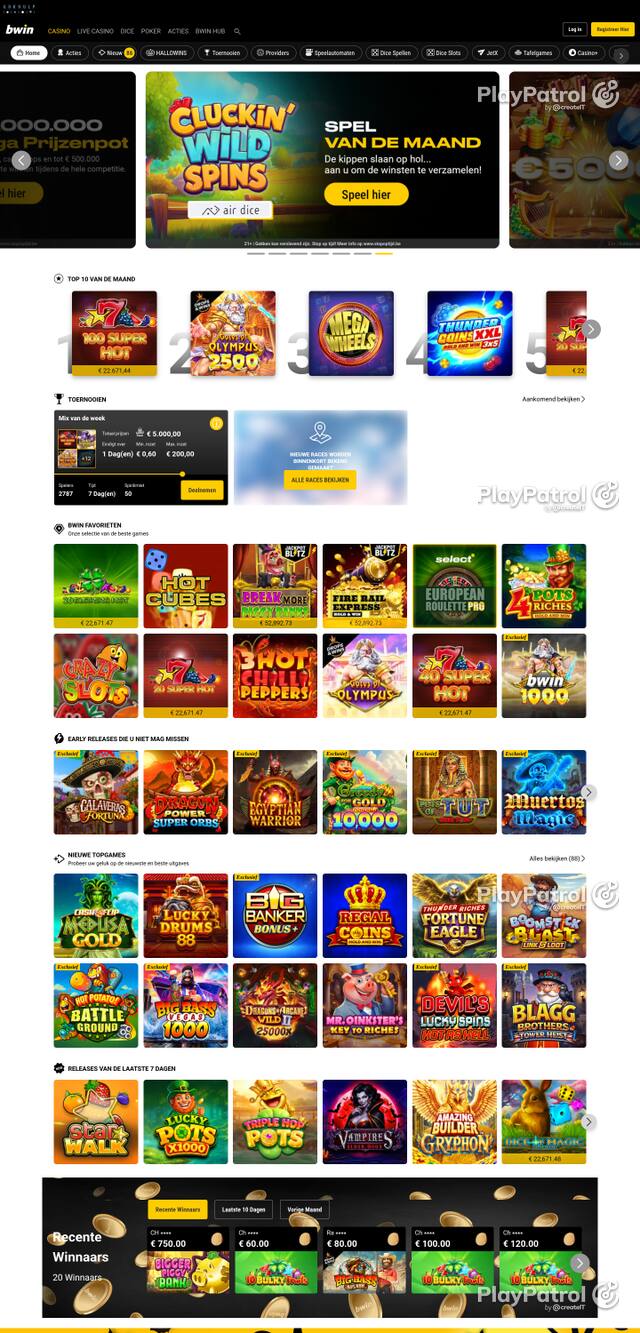 Capture of the front page of bwincasino.be (bwincasino.be) on 24 October 2026