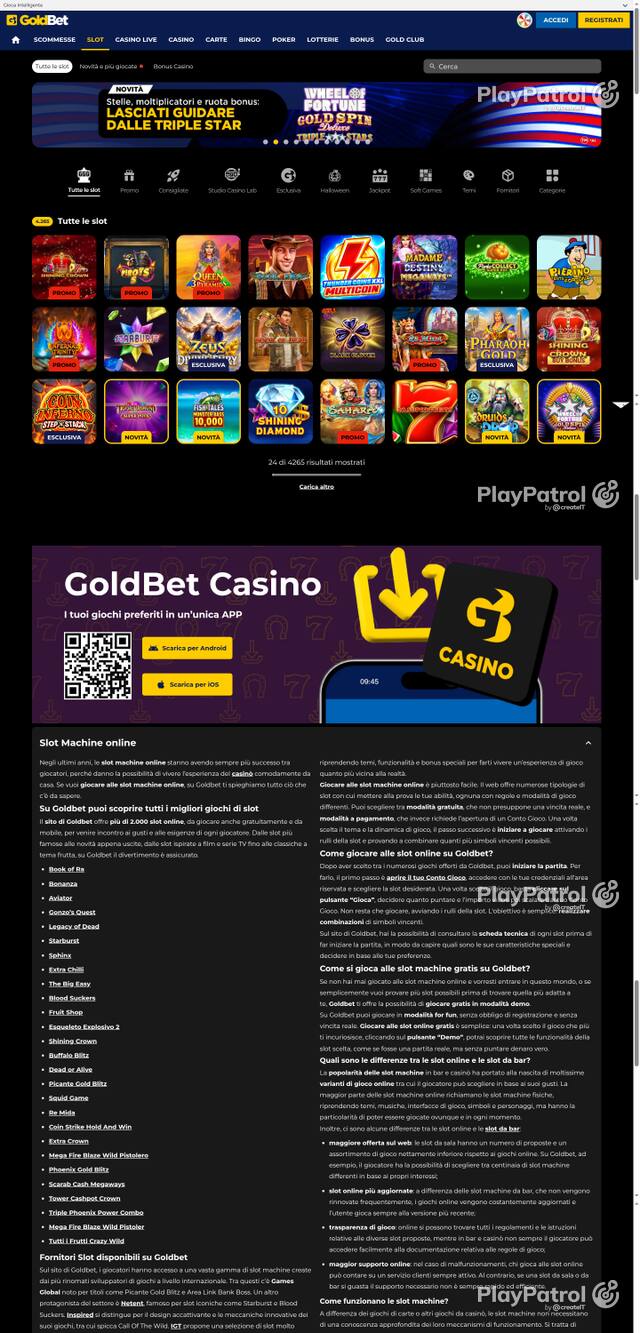 Capture of the front page of Goldbet (goldbet.it) on 10 October 2026