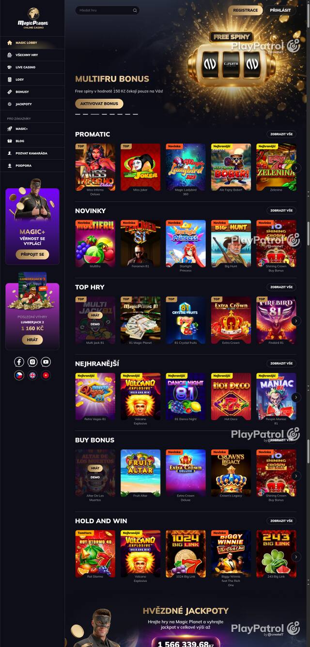 Capture of the front page of Magic Planet (magicplanet.cz) on 8 October 2026