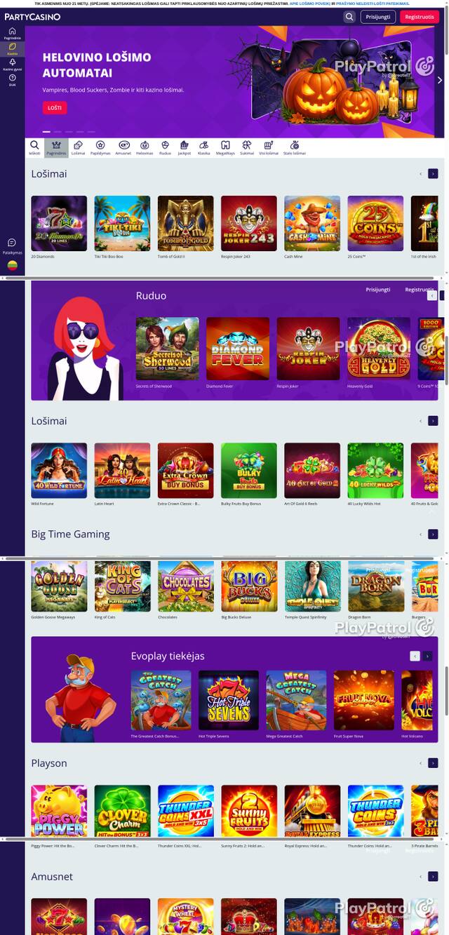 Front page of partycasino.lt as captured on 26 October 2026