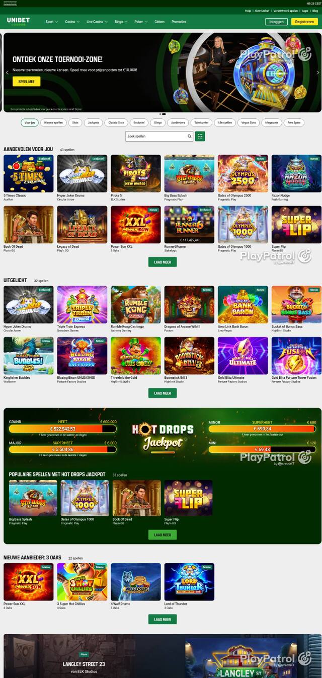 Homepage capture of Unibet recorded during the scan