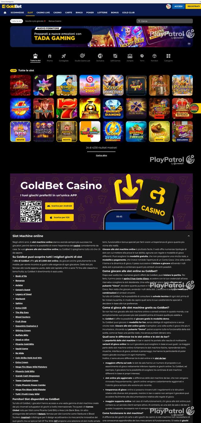 Homepage capture of Goldbet recorded during the scan