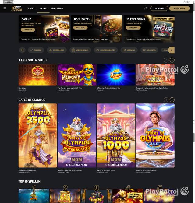 Capture of the front page of BetMGM (betmgm.nl) on 7 October 2026