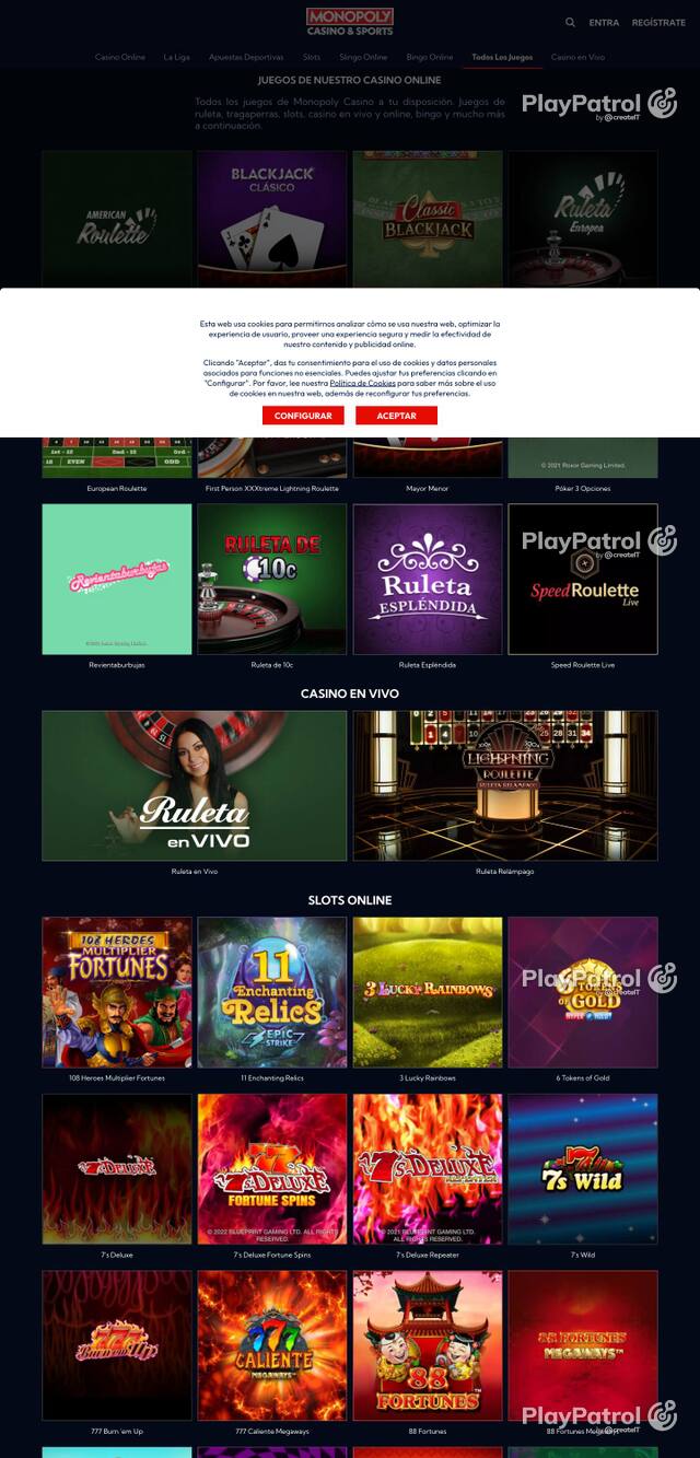 Capture of Monopoly Casino recorded during the scan
