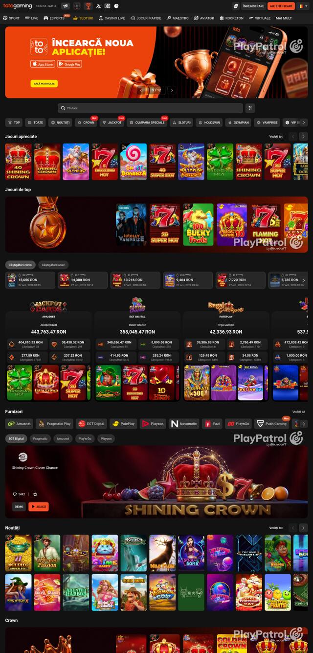 Capture of the front page of Totogaming (totogaming.ro) on 27 October 2026