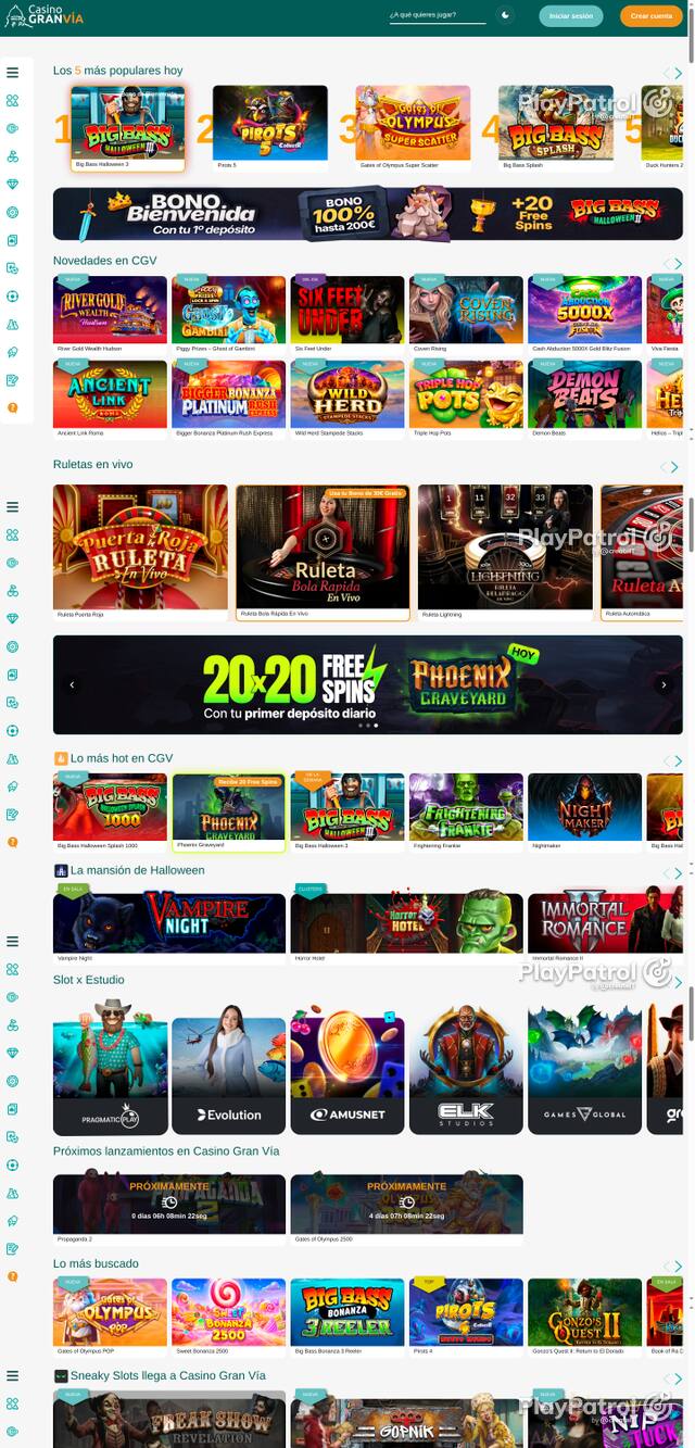 Capture of the front page of Casino Gran Vía (casinogranvia.es) on 22 October 2026