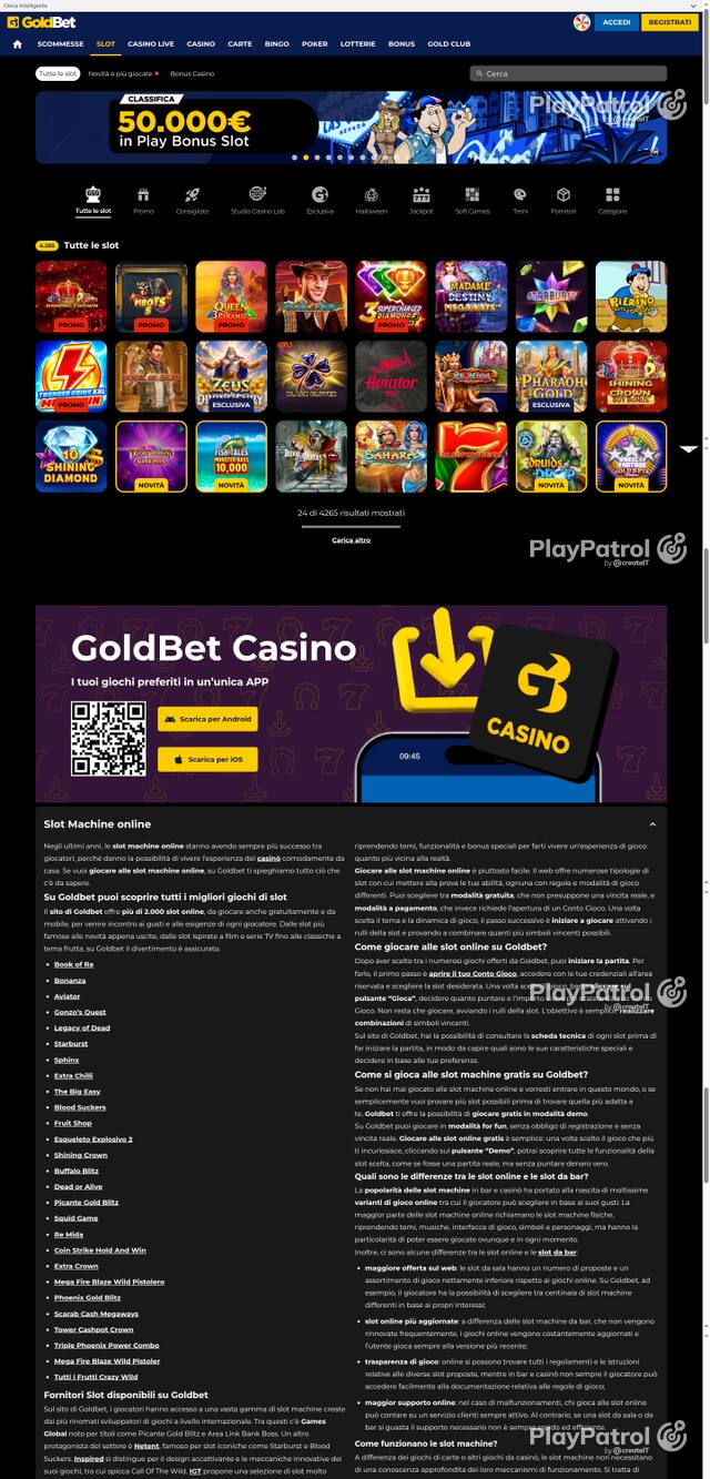 Capture of the front page of Goldbet (goldbet.it) on 12 October 2026