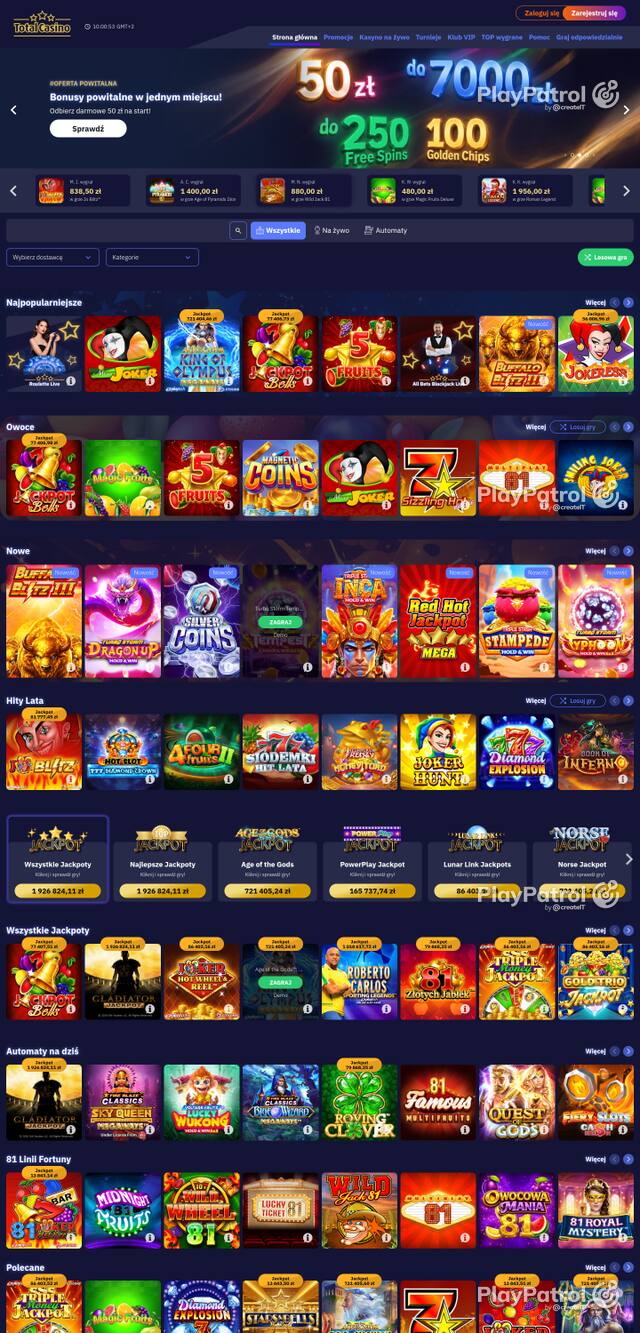 Capture of the front page of totalcasino.pl (totalcasino.pl) on 8 October 2026
