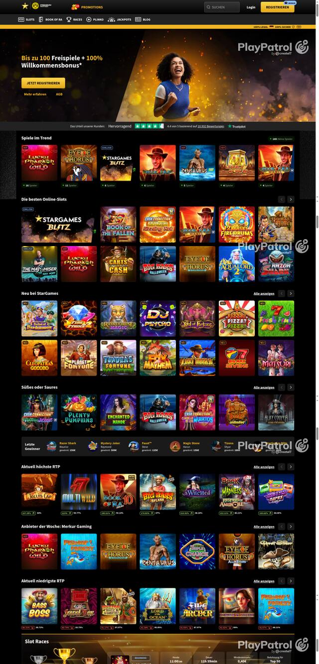 Front page of StarGames as captured on 29 October 2026