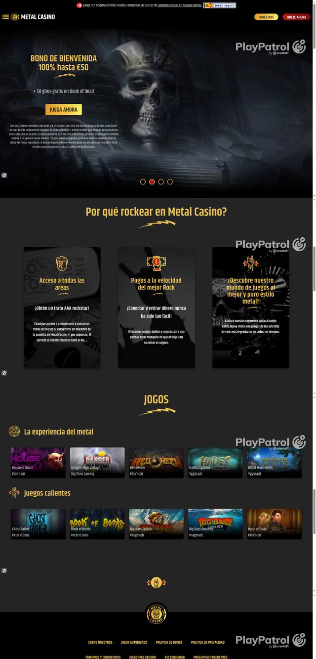 Capture of the front page of Metal Casino (metalcasino.es) on 16 October 2026