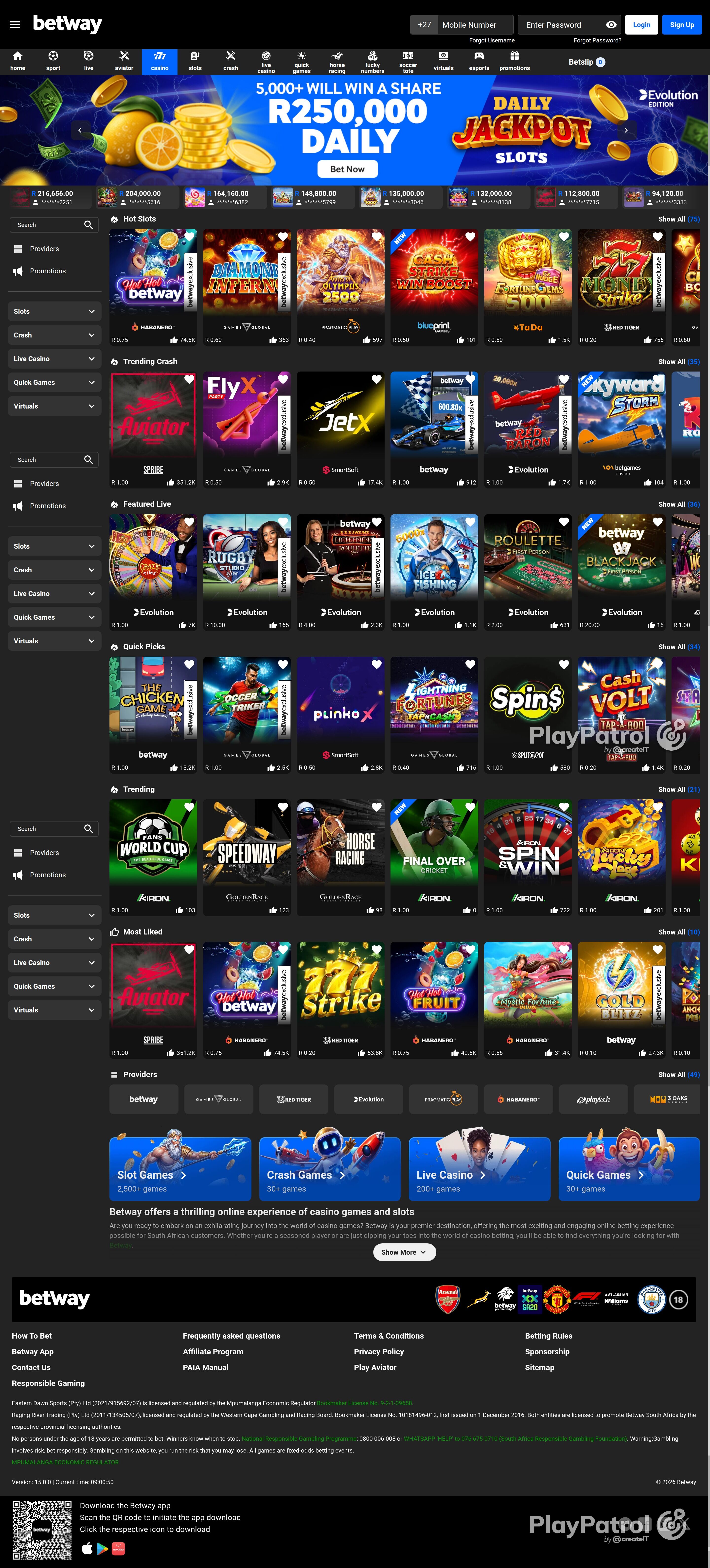 Full capture of betway.co.za recorded during the scan
