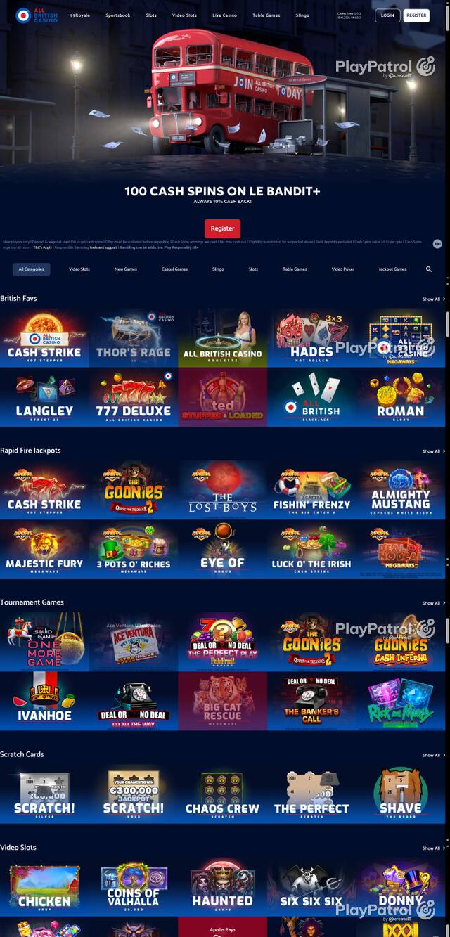 Capture of the front page of All British Casino (allbritishcasino.com) on 15 October 2026