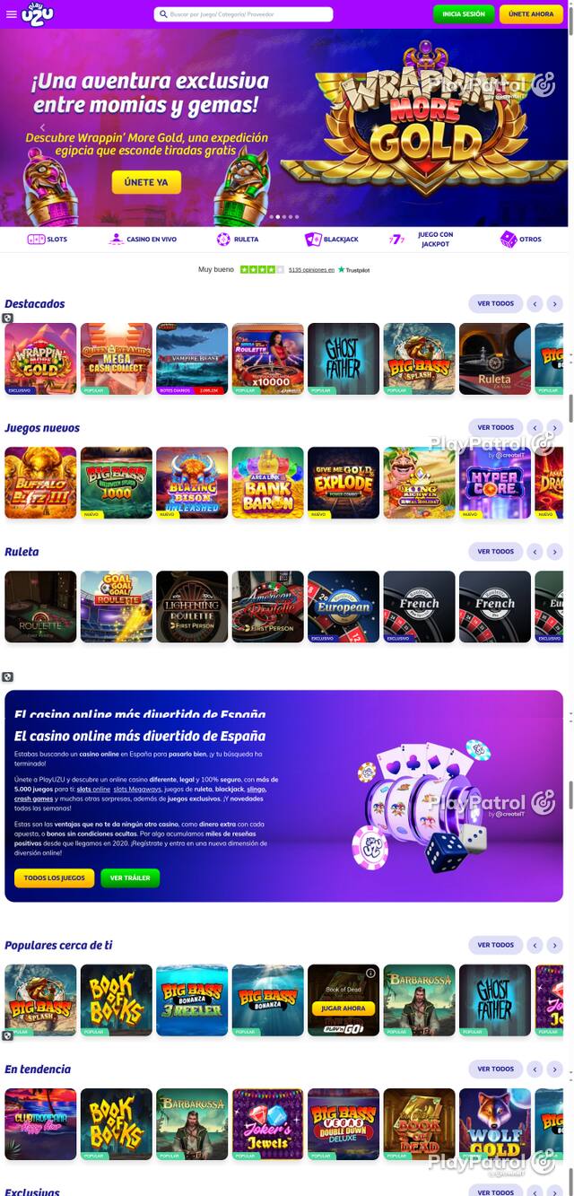 Capture of the front page of PlayUZU (playuzu.es) on 17 October 2026