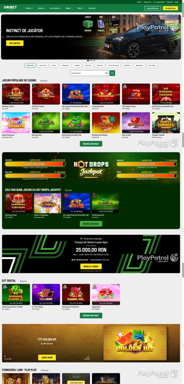 Capture of the front page of Unibet (unibet.ro) on 21 October 2026